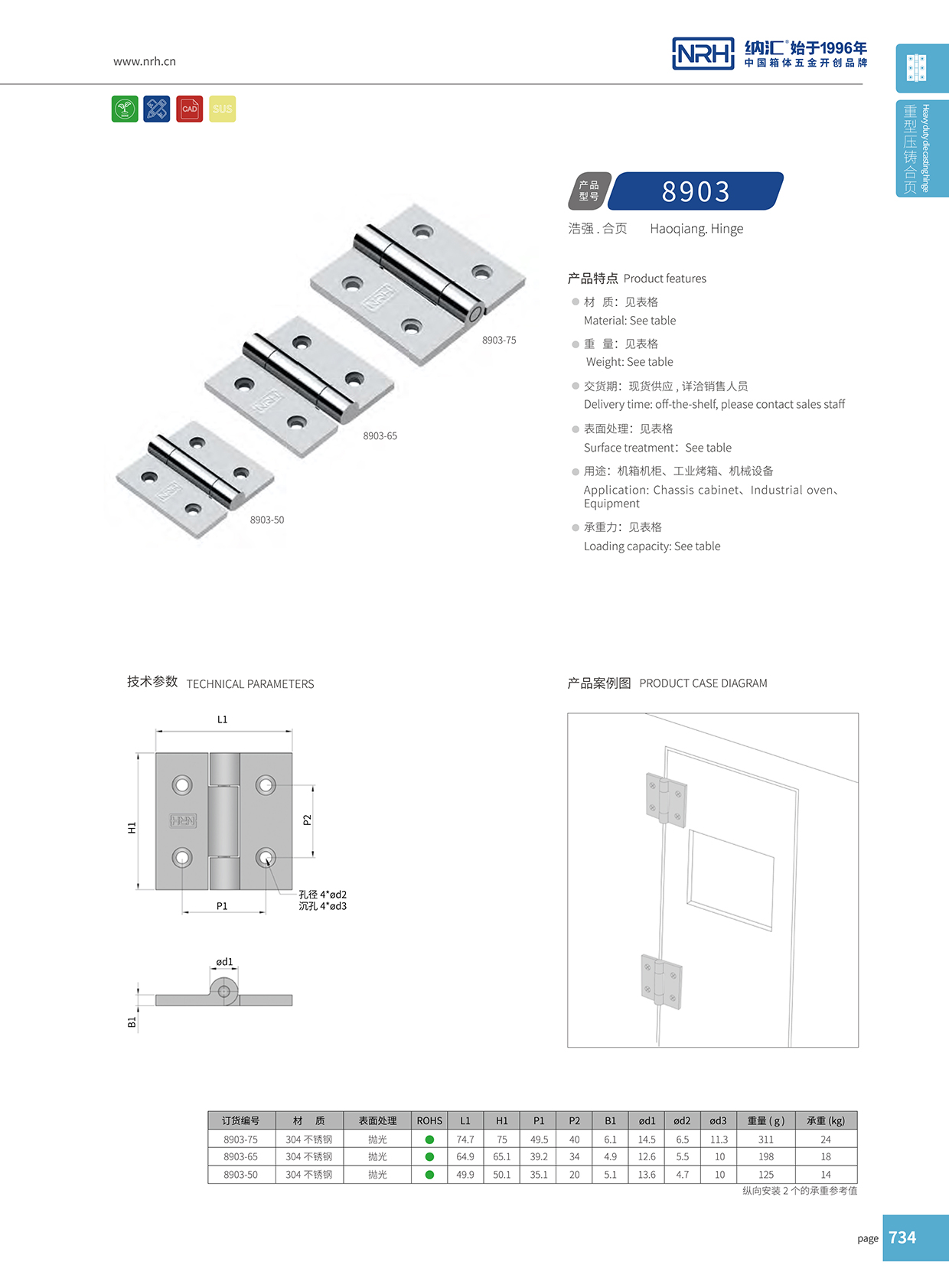 纳汇/NRH 8903-65 分开铰链详细信息