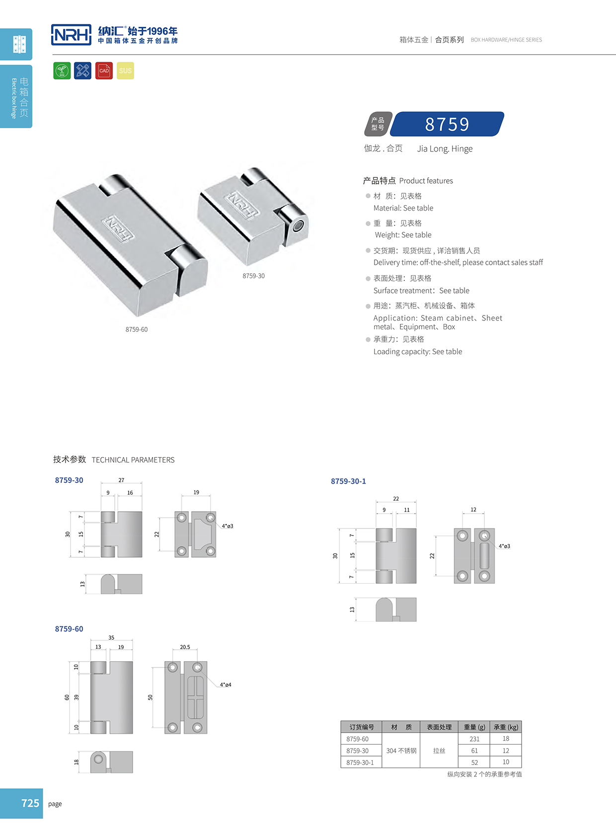 纳汇/NRH 8759-30-1 工业箱合页详细信息