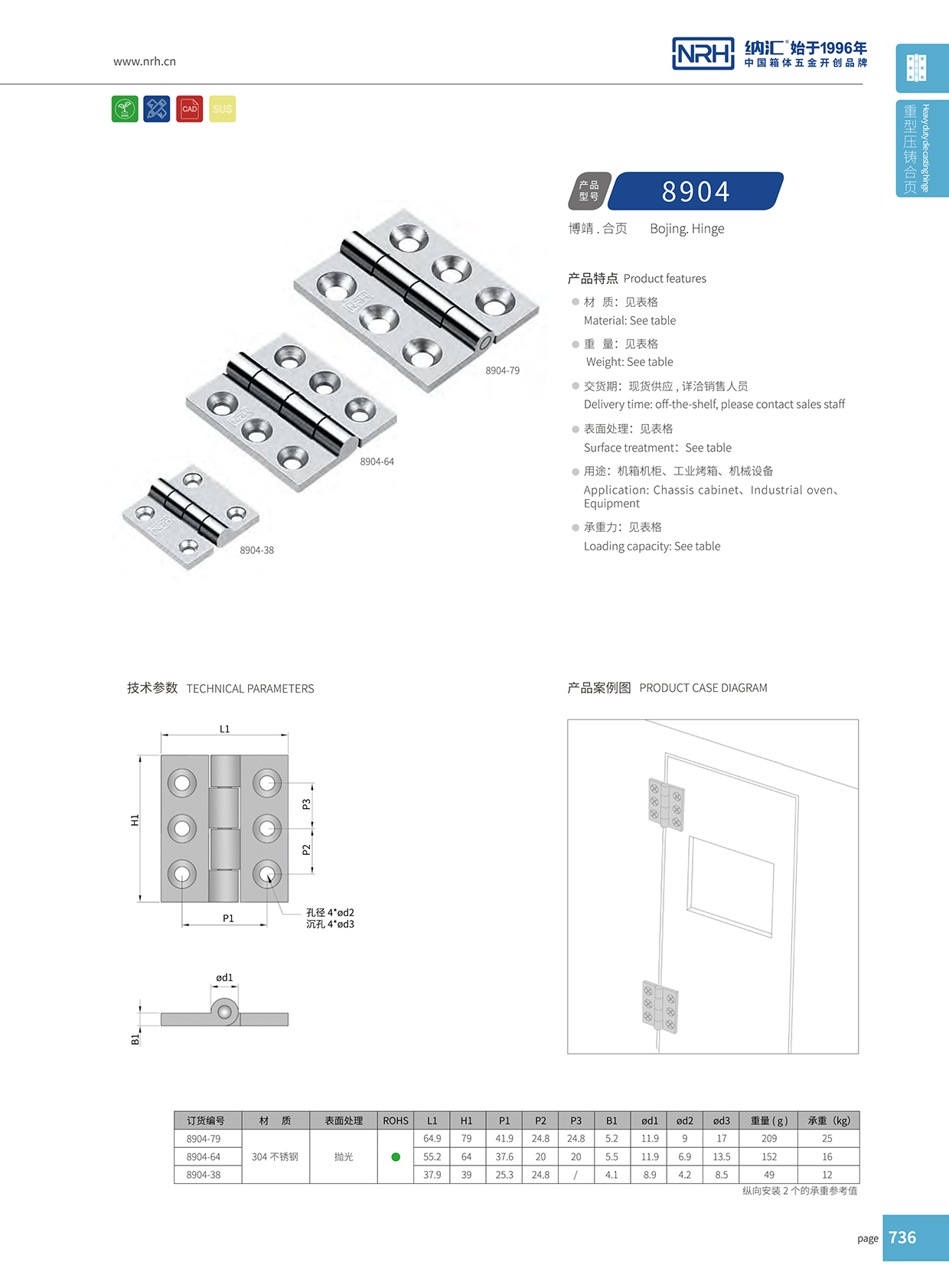 纳汇/NRH 8904-79 米饭保温铰链详细信息